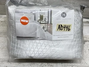 Hotel Collection Diamond Lattice Queen Duvet and Shams 3pc Set Fresh White New - Picture 1 of 5