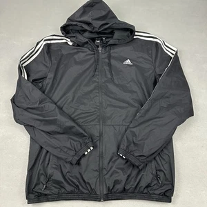 Adidas Track Jacket Men Extra Large Black Full Zip Soccer Windbreaker Hood XL - Picture 1 of 8