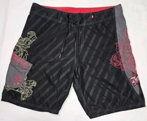 Rusty Surfboards Y2K Board Shorts Men's 38 Black & Red Embroider Surf Swim Beach - Picture 1 of 5