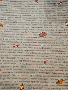 VTG Tom & Huck Moda Fabric Classic Mark Twain Finn Sawyer 2 1/2yds Book Pages - Picture 1 of 4