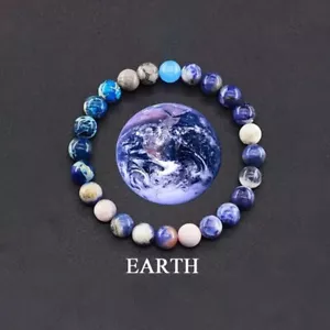Natural Stone Planet Earth Solar System Universe Stretch Bracelets for Men Women - Picture 1 of 1
