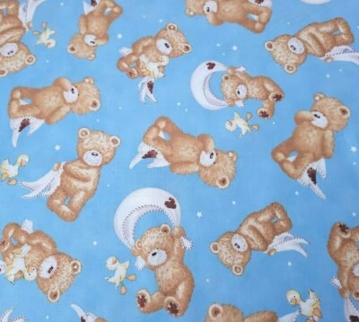 Night Night Sweet Baby BTY Popcorn the Bear Quilting Treasures Blue - Image 1 of 3