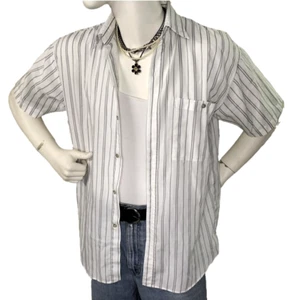 Vintage 90s White & Grey Stripe Pinstripe Short Sleeve Button Up Shirt Size XXL - Picture 1 of 3