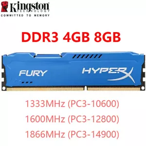 HyperX FURY DDR3 4GB 8GB 16GB 32G 1333 1600 1866 Desktop RAM Memory DIMM 240pins - Picture 1 of 20