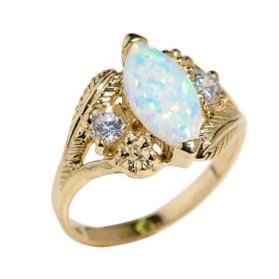 Gold Marquise Opal Gemstone Ring (Available in Yellow/Rose/White Gold) - Image 1 of 3