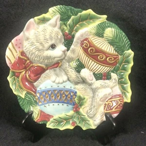 "Plato de galletas de Navidad Fitz & Floyd Essentials gatito decoración de pared de vacaciones 9" - Imagen 1 de 3
