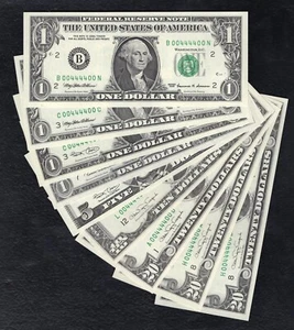 LOT OF (9) 1969-2003 $1,$5,$10,$20 FRN’S MATCHING BINARY RADAR SERIAL # GEM UNC - Picture 1 of 2