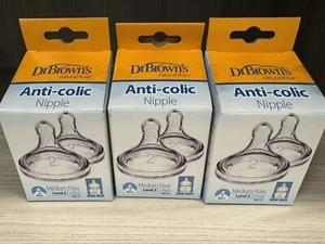 x6 - Dr Browns Natural Flow Anti-colic Nipple Medium Flow Level 2 Wide Neck NIB - Picture 1 of 2