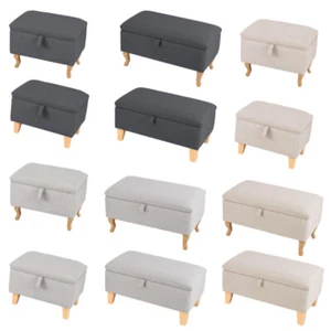Linen Ottoman Storage Pouffe Footstool Bed End Bench Shoe Toy Box Milking Stool - Picture 1 of 20