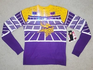 NFL Minnesota Vikings "Ugly" Christmas Sweater SZ Small Lights Up NWT Bluetooth - Picture 1 of 7
