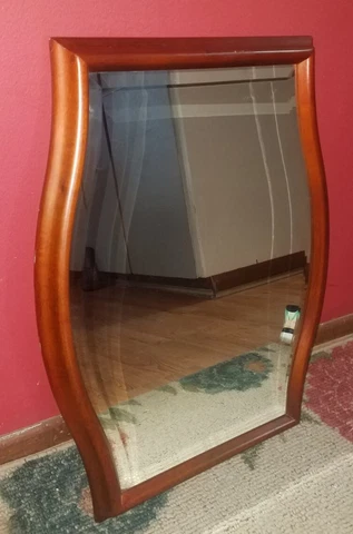 FINE Vintage Unique Shaped Beveled MAHOGANY WALL MIRROR~Cherry Style~23 x18 ! Cover