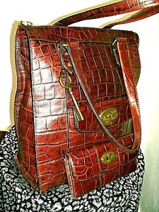 Fossil Revival Rare Extra Large Croc Durable Leather Tote w/Matching Wallet EUC!