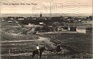 View from North of Ogalalla Nebraska Postcard DB horse rider antique car 1910 - Picture 1 of 2