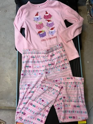 Lands End Girls Meowy Christmas Pink Fleece Cat Pajamas size 16 - Image 1 of 4