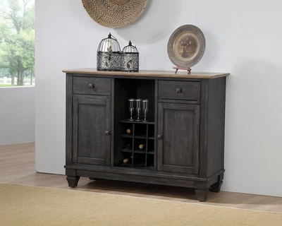 Kings Brand Alleyton Charcoal & Oak Wood Wine Rack Buffet Storage Server Cabinet - Image 1 of 3