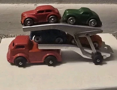 Camión de transporte automático de juguete Barclay Slush Cast para 4 autos - años 40 vintage, todo original Foto 1 de 4