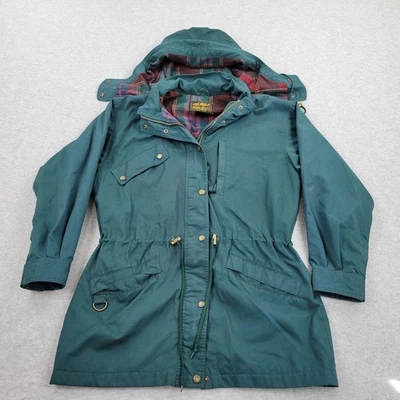 Eddie Bauer VTG Parka Jacket Womens Medium Green Hooded Lined Full Zip Pockets - Image 1 of 4