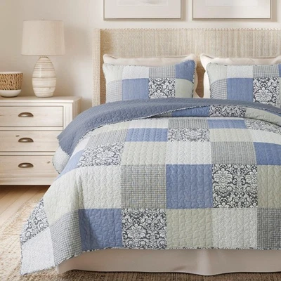 Sweet Dreams Cotton Quilt Set - Queen Size with 2 Shams, Pieced Patchwork Bed... - Image 1 of 4