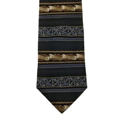 Todays Man Italian Made In Italy Pure Silk Necktie Black Navy Beige 3 7/8" X 58" Foto 1 de 4