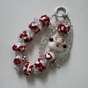 Red Love Letter Skull Panda Hand Made Chunky Phone Bag Keychain Strap Popmart - Picture 1 of 5