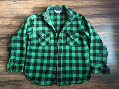 Vintage 80s Woolrich Flannel Shirt Men Medium Green Buffalo Plaid Wool Button Up - Image 1 of 4