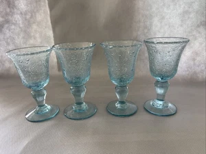 LA VERRERIE DE BIOT IN FRANCE BLUE BUBBLE GLASS Wine GOBLET 5.5” Lot Of 4 - Picture 1 of 8