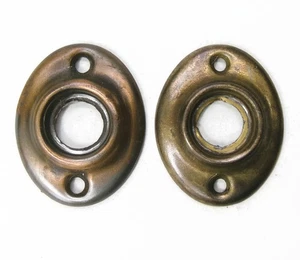 2 Antique Vintage Reclaimed Oval Escutcheon Rosette Door Plate Backplate - Picture 1 of 2