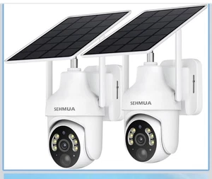 2K Solar Security Cameras Wireless Outdoor, 2 Pack 360° View Pan/Tilt Wifi Se... - Picture 1 of 6