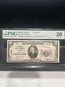 SASA 1929 Salina Kansas $20 National Bank Of America Pmg Vf20 - Picture 1 of 2