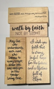 LOT of 4 FAITH GOD Christian Blessing Prayer Hope Matthäus 19:26 Wood Ink Stamps - Bild 1 von 4