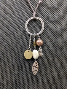 Silpada Sterling Silver Circle Howlite Pearl Etc Dangle Leather Necklace N1568 - Picture 1 of 12