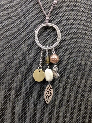 Silpada Sterling Silver Circle Howlite Pearl Etc Dangle Leather Necklace N1568 - Image 1 of 4