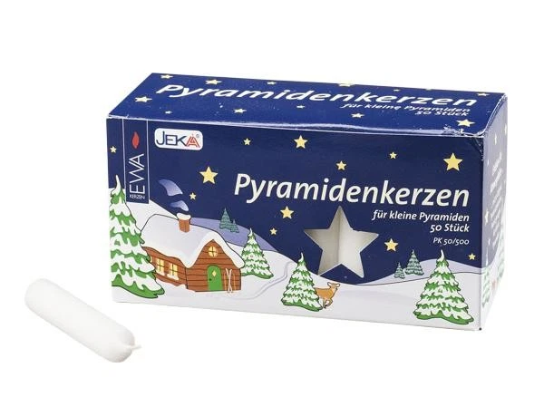 SAICO GMBH SEIFFEN Pyramidenkerzen weiß, 50er Pack Höhe: 7,4 cm, Ø 1,4 cm NEU Kerze Wachskerze