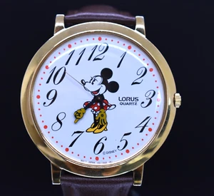 Vtg LORUS Disney Large Minnie Mouse Watch Fat-Boy Leather NEW BATTERY & BAND - Picture 1 of 10