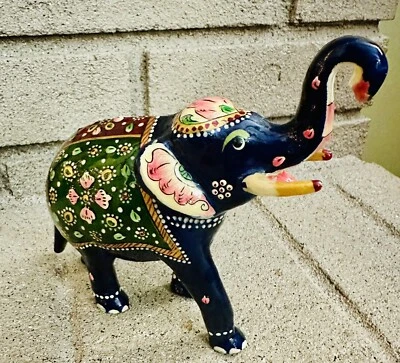 Arte de pintura de cerámica hecho a mano Meenakari elefante estatua escultura decoración del hogar Foto 1 de 4