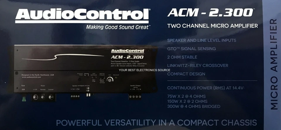 NEW Audio Control ACM2.300 Compact 2 Channel Class-D Car Amplifier, 2 Ohm Stable - Image 1 of 1