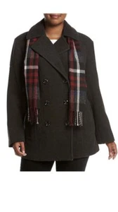 NWT Womens London Fog Double Breasted Notch Collar Coat With Scarf Charcoal 3X - Picture 1 of 3