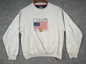Vintage Chaps Ralph Lauren Sweatshirt USA Flag Crest Sewn Cotton Poly Y2K Men L - Picture 1 of 11