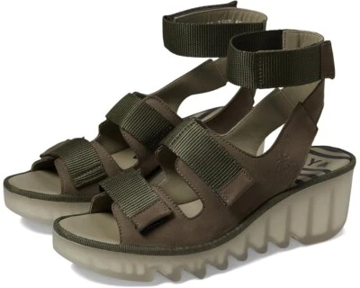 Sandalias de cuña Fly London Bech 474 con plataforma de cuero nuevas sin caja, caqui, EU 39/US 8-8,5 Foto 1 de 4