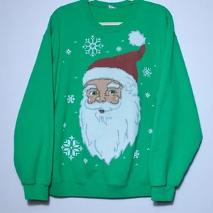 Jerzees Faux Kreuzstich Santa Grafik Sweatshirt Grün Weihnachten Herren Gr. S - Bild 1 von 6