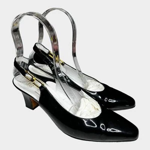 Bruno Magli Vintage Black Patent Leather Slingback Heels - Picture 1 of 8