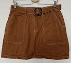 Denim & Co. Skirt, Tan Brown, Denim, Short, Belt, Pockets, UK 14