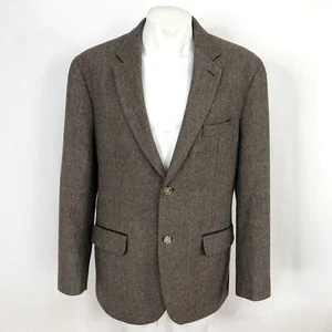 Tasso Elba LG 42-44 Elbow Patch Herringbone Wool Blend Sport Coat Jacket Brown - Picture 1 of 16