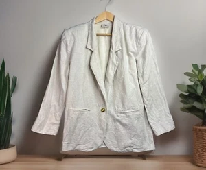 Vintage Baumwolle Leinen Blazer Damen M Boxy Oversized Boyfriend Coastal Preppy - Bild 1 von 13