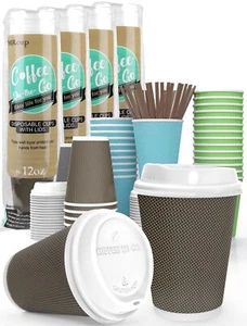 12 Oz Hot Beverage Coffee Cups With Lids And Straws Insulated Triple Wall Leak/h - Picture 1 of 7