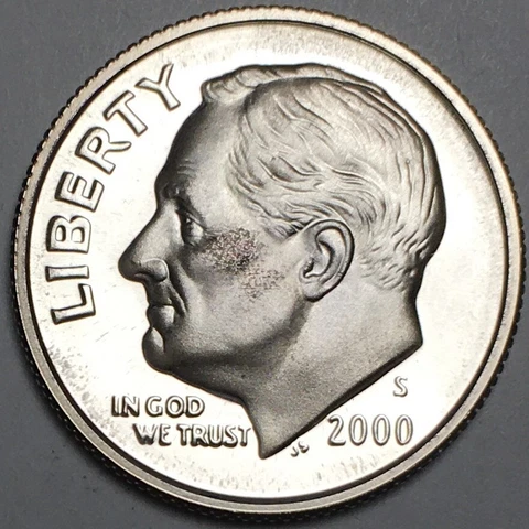 2000-S Silver Proof Dime - 90% Silver - (UNC) Toned KM#195b - 3895 Cover