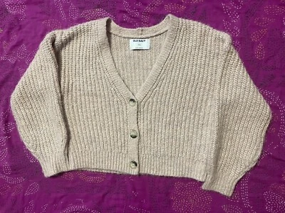 Niñas Viejo Azul Marino Oro Rosa Recortado De Gran Tamaño? Cárdigan informal. Talla mediana 8. Foto 1 de 4