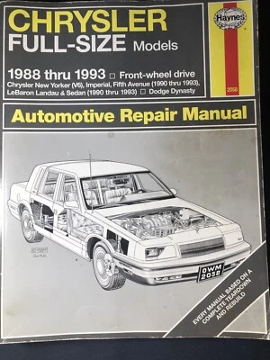 Manual de reparación Haynes Chrysler tamaño completo 1988-1993 Foto 1 de 3