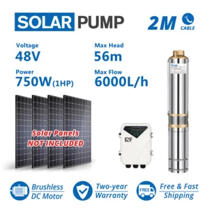 4" 1HP DC Solar Submersible Bore Pump Water Supply 6T/H 56m Garden Irrigation - Picture 1 of 12