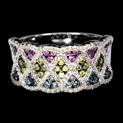 925 Sterling Silver Ring Sapphire Round Diamond Cut Topaz Gemstone Jewelry Sz 8 - Image 1 of 4